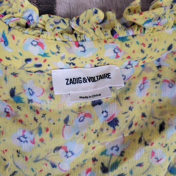 Zadig & Voltaire Rebbie Goa Mini Dress Yellow Ditsy Floral No Size Tag Small - Picture 2 of 15